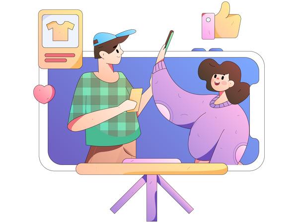 Girl and man looking cloth review  Illustration