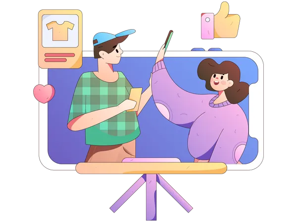 Girl and man looking cloth review  Illustration