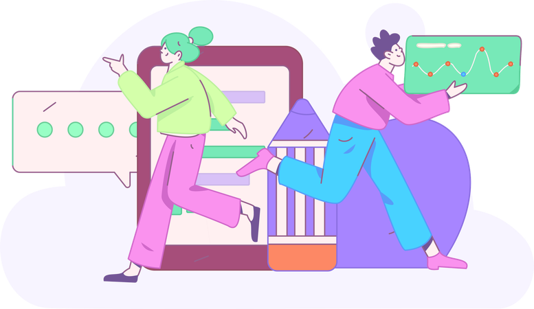 Girl and man making business report  Illustration