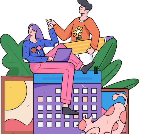 Girl and man making business schedule  Illustration