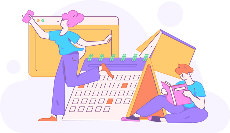 Girl and man making education schedule  Illustration