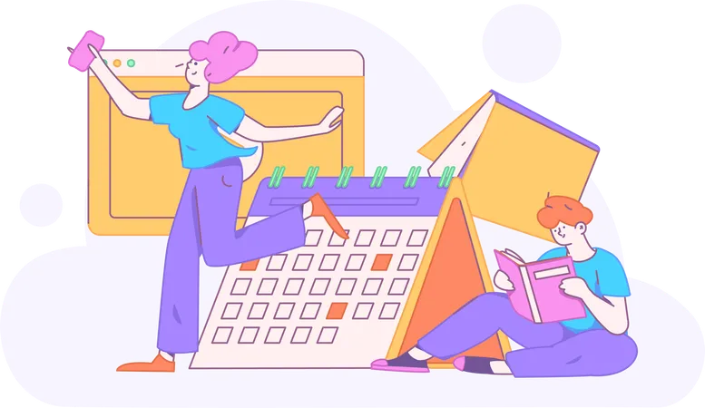 Girl and man making education schedule  Illustration