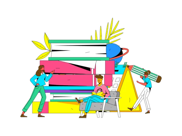 Girl and man making reading schedule  Illustration