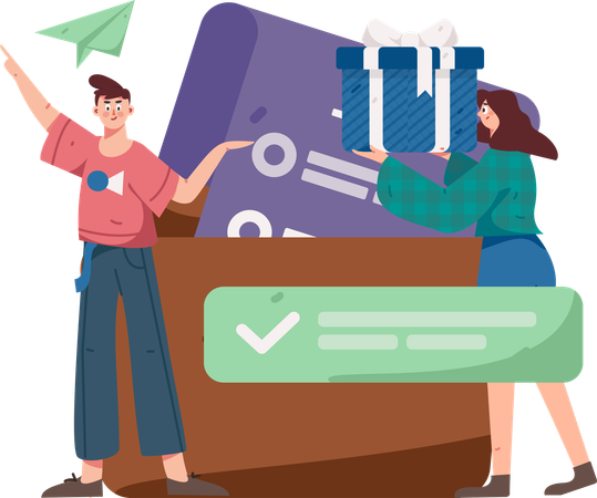 Girl and man making Shopping list  Illustration