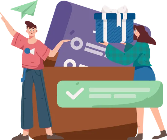 Girl and man making Shopping list  Illustration