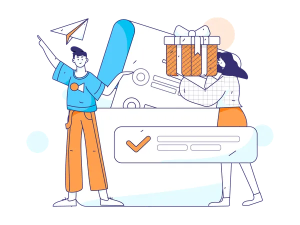 Girl and man making Shopping list  Illustration