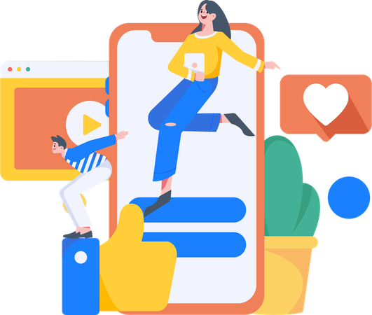 Girl and man on social media platform  Illustration