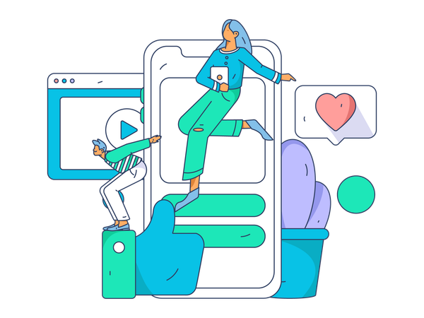 Girl and man on social media platform  일러스트레이션