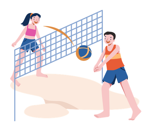 Girl and man  playing volley ball  Illustration