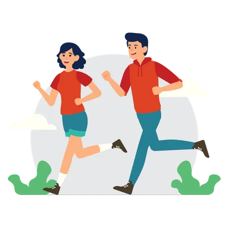 Girl and man Running  Illustration