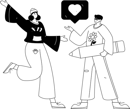 Girl and man showing social media like  Illustration