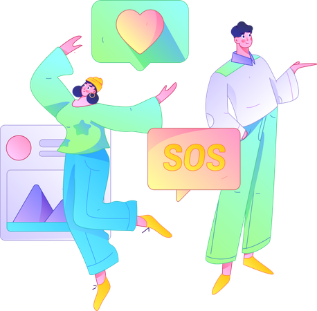 Girl and man showing sos message  Illustration