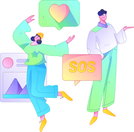 Girl and man showing sos message  Illustration