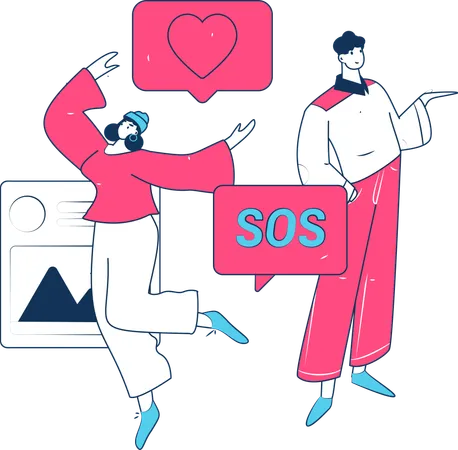 Girl and man showing sos message  Illustration