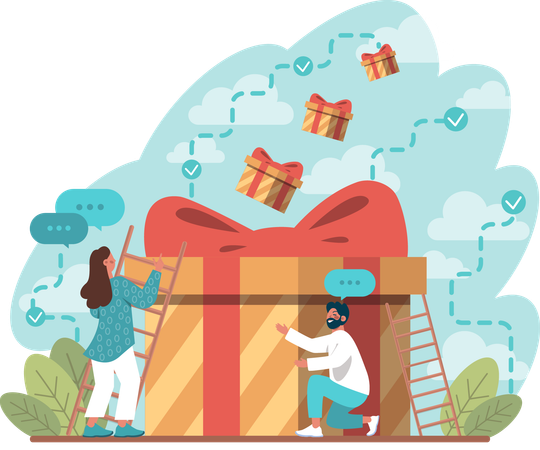 Girl and man taking gifts  Illustration