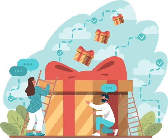 Girl and man taking gifts  Illustration