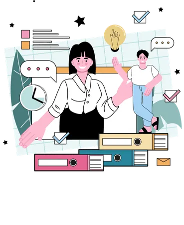 Girl and man talking about business idea  Illustration