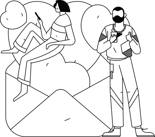 Girl and man talking on valentine day  Illustration