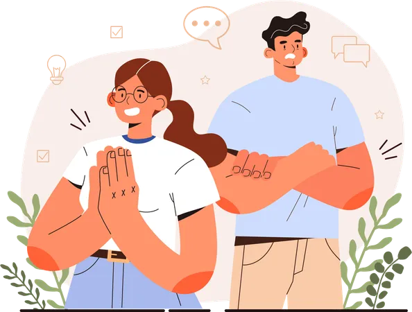 Girl and man with Body language education  Illustration