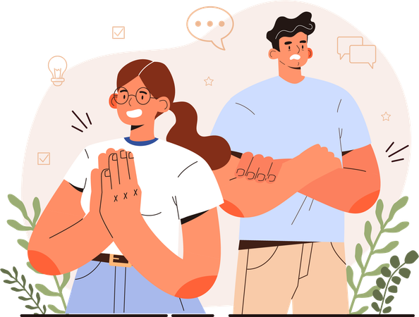 Girl and man with Body language education  Illustration