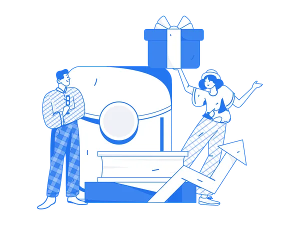 Girl and man with growth chart  Illustration