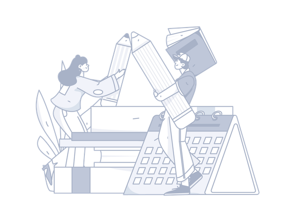 Girl and man with Study timetable  Illustration