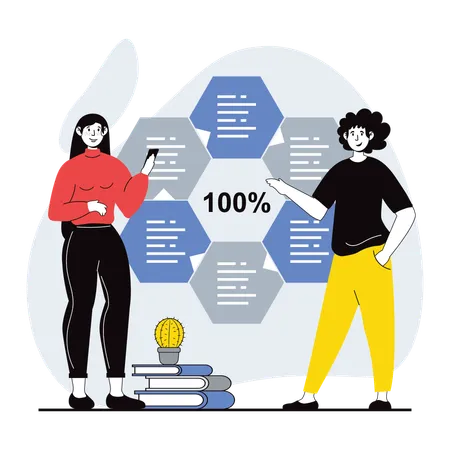 Girl and man working on data analysis  Illustration