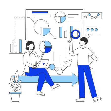 Girl and man working on Data Analysis  Illustration