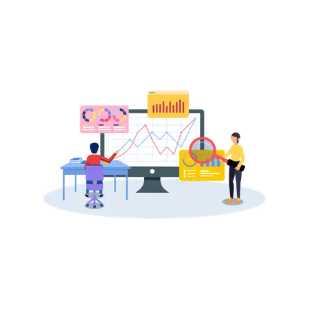 Data Analysis Flat Illustration In This Design You Can See How Technology Connect To Each Other Each File Comes With A Project In Which You Can Easily Change Colors And More Illustration