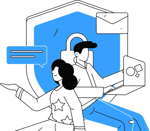 Girl and man working on Email protection  Illustration