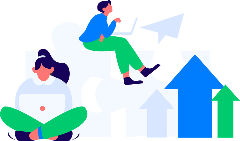 Girl and man working on growth chart  Illustration