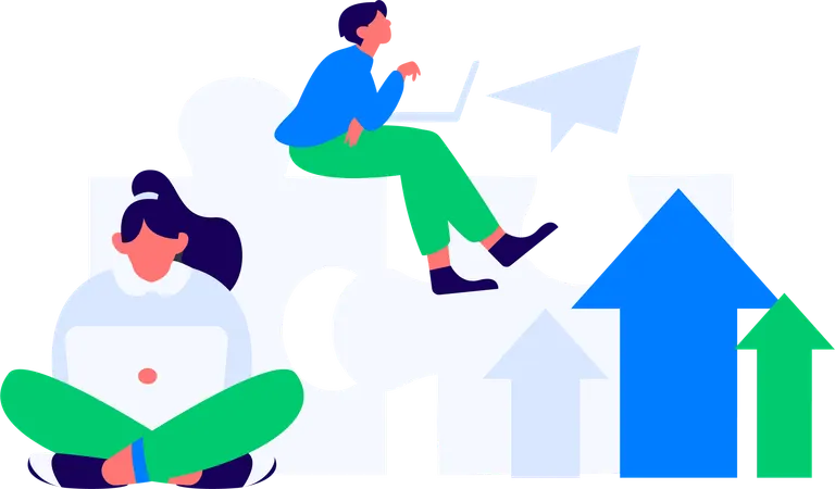 Girl and man working on growth chart  Illustration