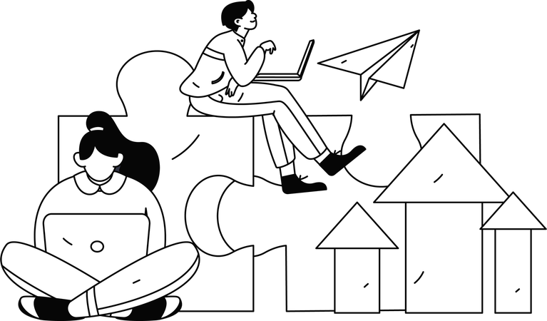 Girl and man working on growth chart  Illustration