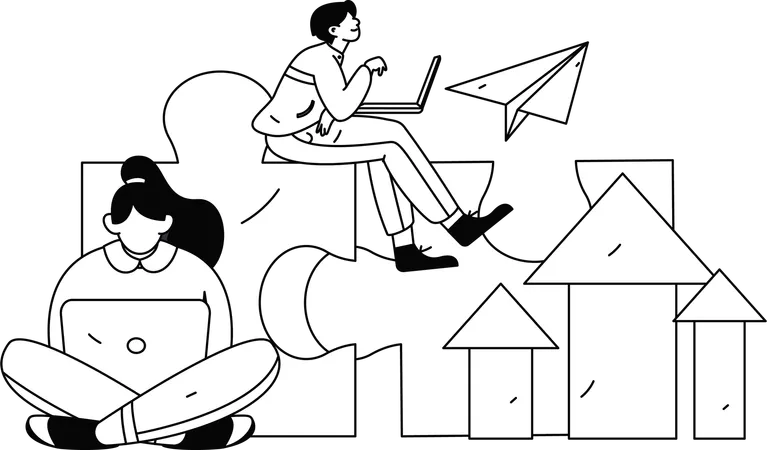 Girl and man working on growth chart  Illustration