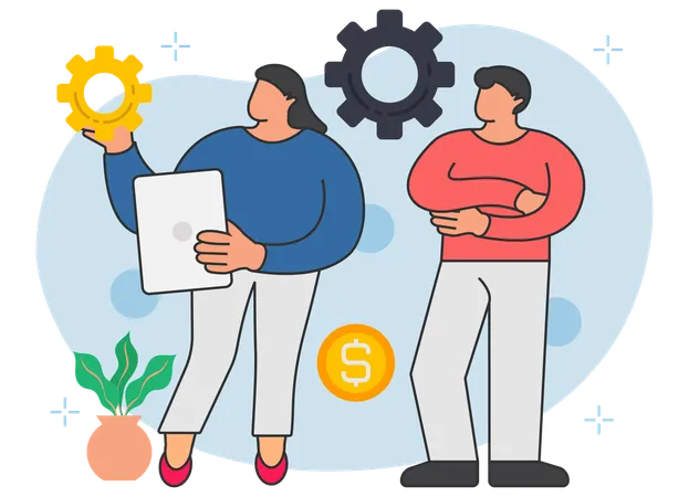 Girl and man working on money management  Illustration
