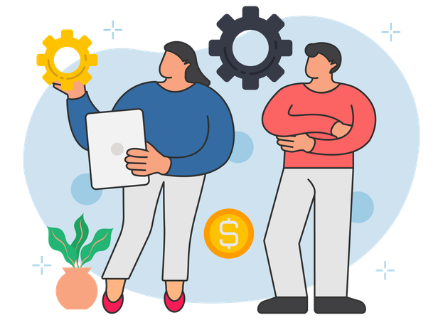 Girl and man working on money management  Illustration