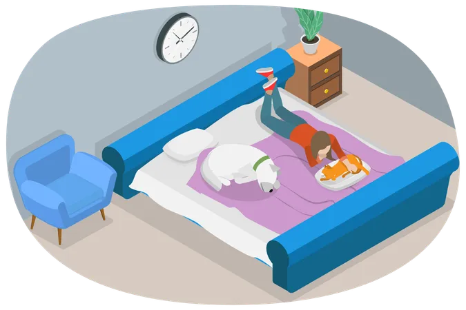 3 D Isometric Flat Vector Conceptual Illustration Of Rest With Pets Comfort And Coziness In House Illustration