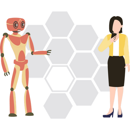 Girl and robot standing  Illustration