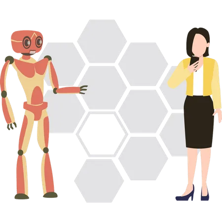 Girl and robot standing  Illustration
