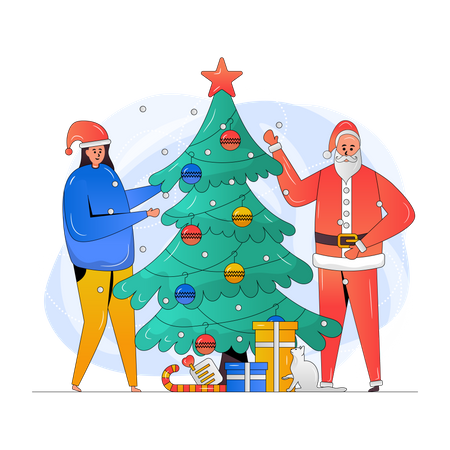 Girl and Santa celebrating Christmas  Illustration