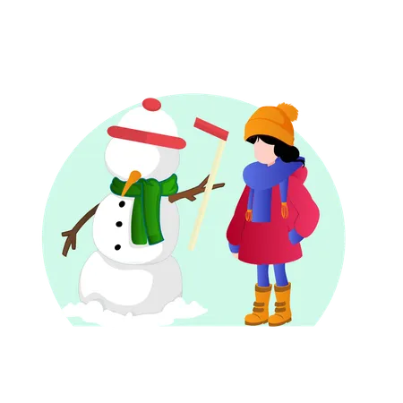 Girl and snowman  Illustration