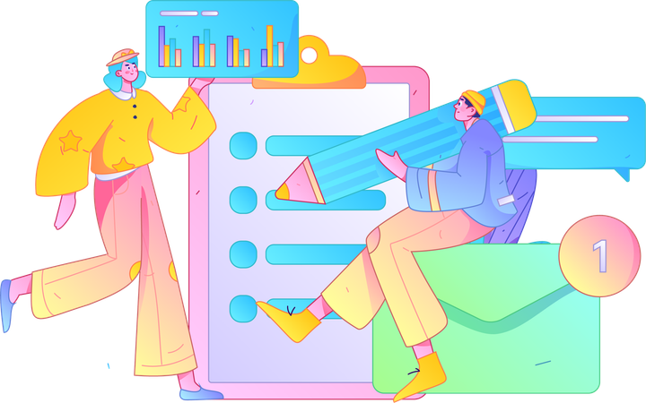 Girl and woman making marketing report  Illustration