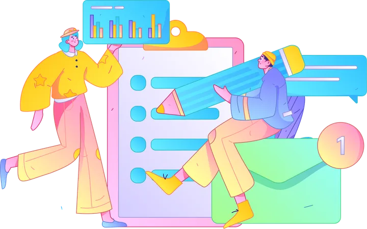 Girl and woman making marketing report  Illustration