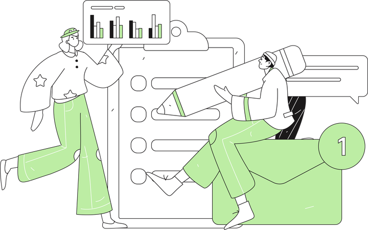 Girl and woman making marketing report  Illustration