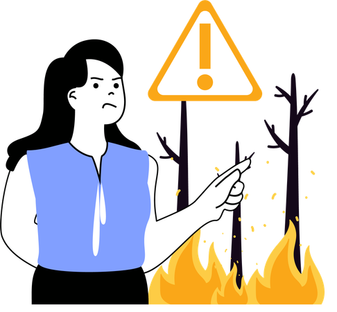 Girl angry for burning forest  Illustration