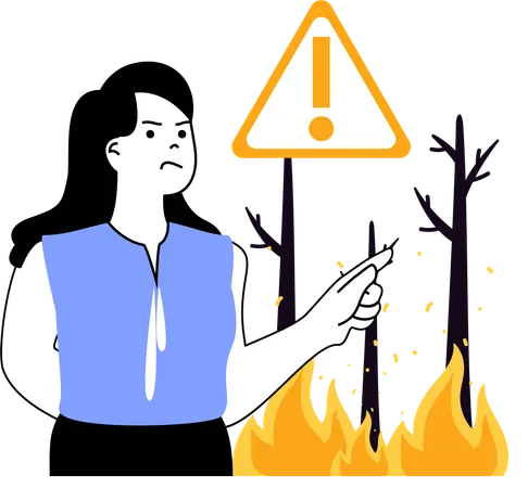 Girl angry for burning forest  Illustration