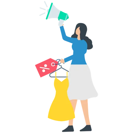 Girl Announcing Big Shopping Sale  Illustration