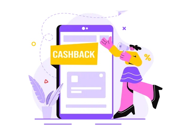 Girl announcing cashback offer  Illustration