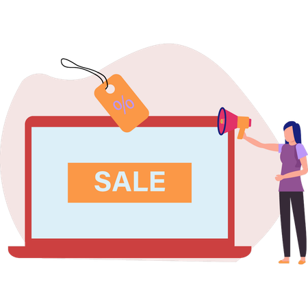 Girl announcing online sale  Illustration