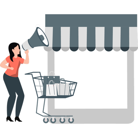 Girl announcing online shopping  Illustration